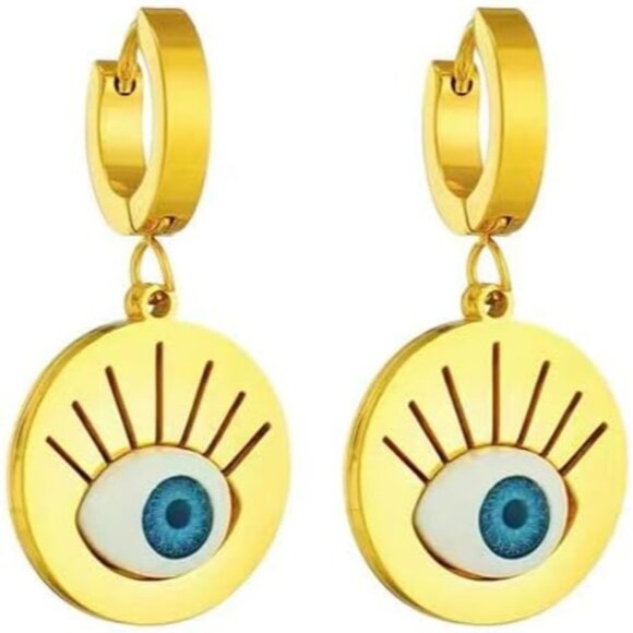 Gold Evil eye ball Shaped Dangle Statement Vintage Cute Long Earring for Women - Picture 1 of 8